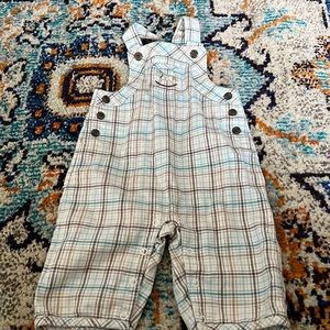 Janie and jack overalls. Soft plaid with embroidered rocking horse.